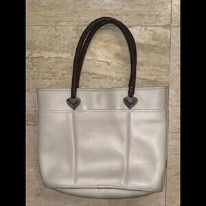 Bug‎ Brighton Braided Leather Cream Handbag Purse Tote 14”x10.5”x5”